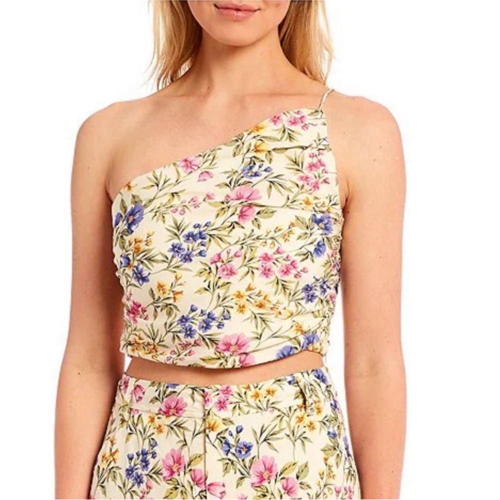 NWT En Saison Floral Print One Shoulder Ruched Top Small
